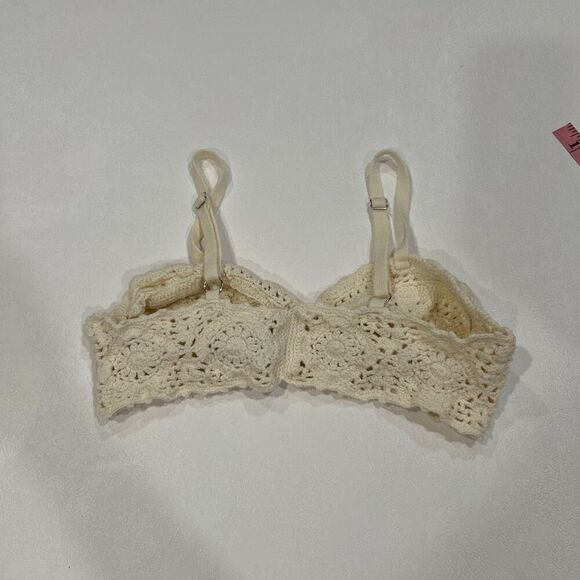 Free People Ivory Crochet Bralette Top Boho Festival Size Small - Picture 2 of 5